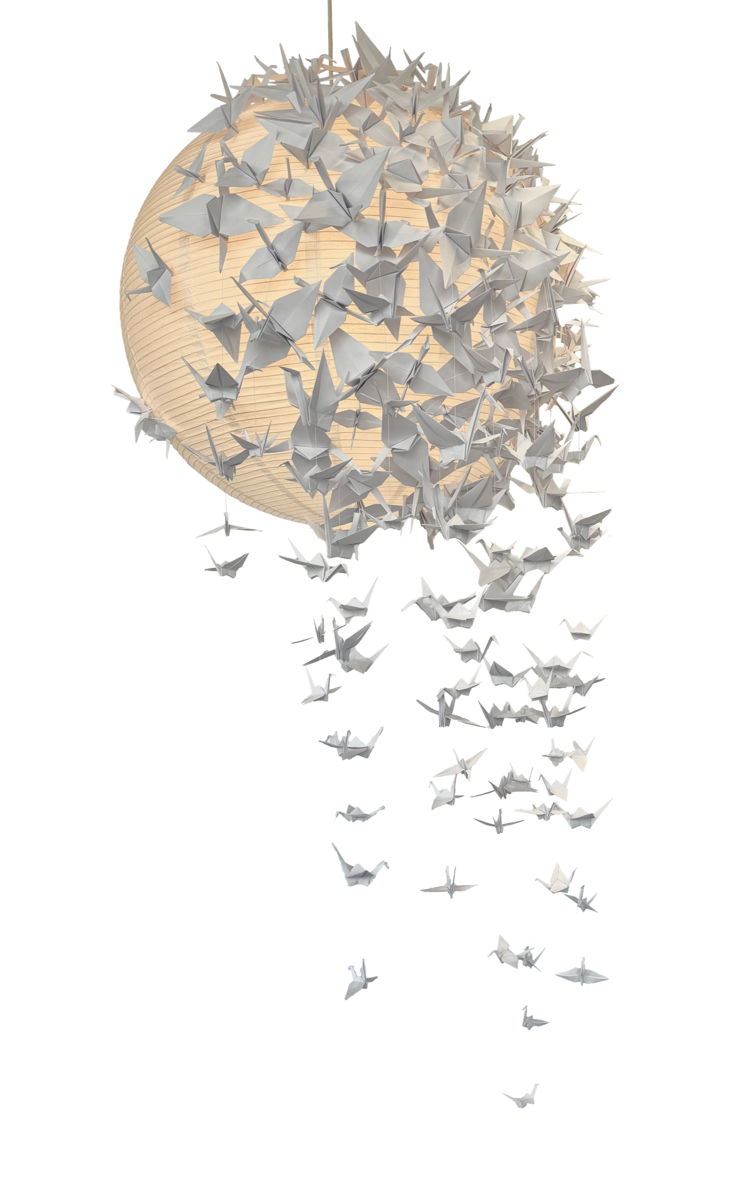 Wings of Light, een lamp met gevouwen origamivogels